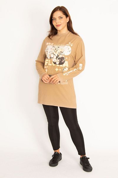 Şans Γυναικείο φούτερ με στάμπα Camel μπροστά σε Plus Size 65n34771