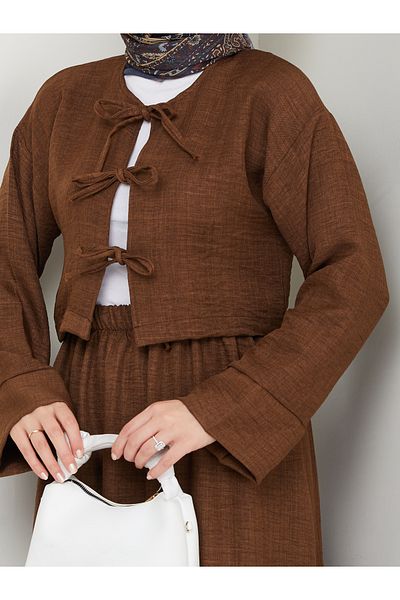 exxitcollection Women's Sofia Linen Three-Tie Skirt Kimono Set