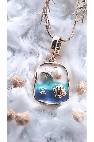 Serenity قلادة فنية من الفولاذ على شكل زهرة زرقاء مع لؤلؤ