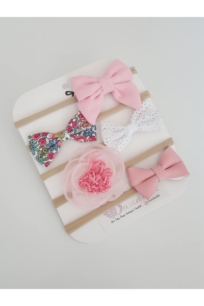 swan butik Kız Bebek Çocuk Bandana Toka Seti 2'li Şeftali Ponpon Ve Beneklli ...