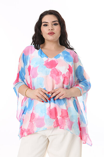 Şans Кольорова шифонова блуза - великий розмір, з підкладкою 65N38214