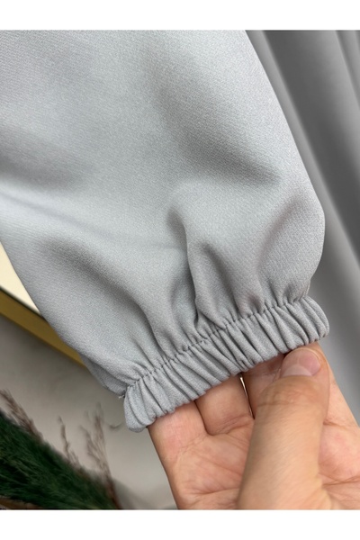 MİHRA STORE Kadın Tesettür Bolerolu Elbise -liyan Beli Lastikli Yelekli Dabıl Elbise-mf1750 Gri