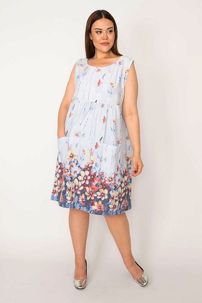 Şans Rochie tunică de mărime mare albastră, cu buzunare, pentru femei 65n35598