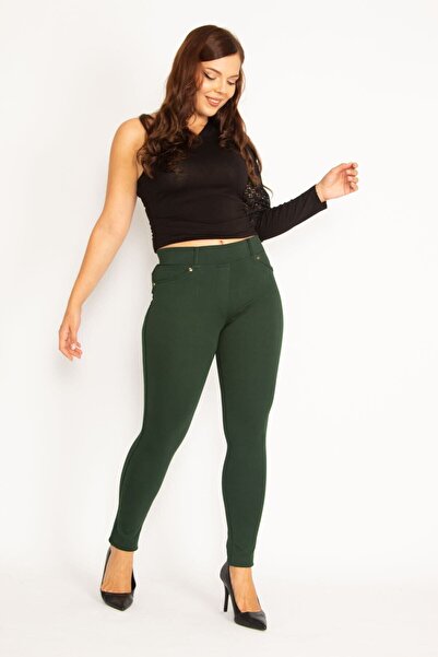 Şans Tekstil Women's Green Front Ornamental Pocket and Back Pocket Leggings 75n34862 26a34862