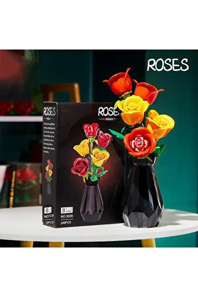 AMAZINGBLOKS مع صندوق ورود ورد توليب نموذج زهرة مجموعة مكعبات بناء باقة ثلاثي...