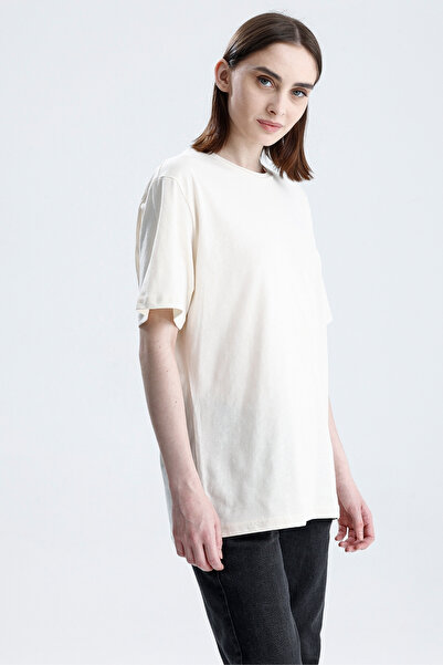 Sofist İstanbul Ecru Loose Fit Unisex T-Shirt 100% Cotton Crew Neck Solid Color T-Shirt