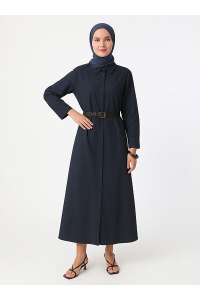 Refka Φόρεμα Hijab με λεπτομέρεια με κουμπιά Poplin - Navy Blue - Refka
