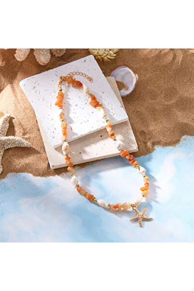 İPAR AKSESUAR قلادة من الحجر الطبيعي المرجاني وتصميم المحار