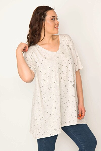 Şans Γυναικείο ύφασμα βαμβακερό βαμβακερό ύφασμα βιζόν με σχέδιο V-λαιμόκοψη 65n32657