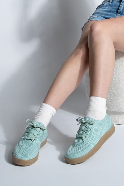 Marjin Women's Sneaker - Embroidered Embroidered Colorful Lace-Up Sneakers - Aqua Green