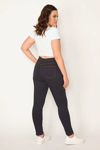 Şans Women's Plus Size Navy Blue 5 Pocket Jeans Trousers 65n22554