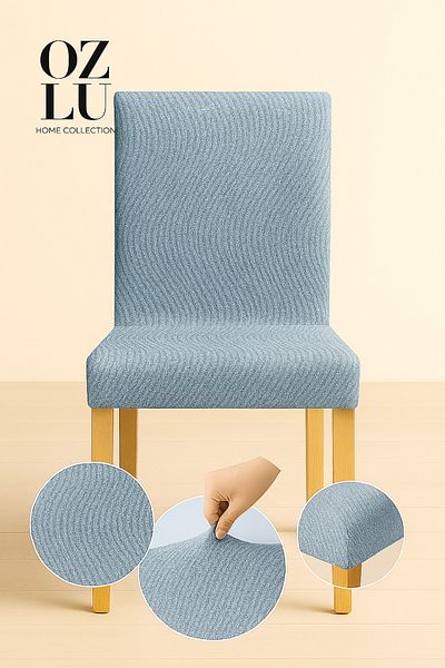Özlü Home Κάλυμμα καρέκλας Jacquard, Ελαστικό, Ελαστικό Κάλυμμα Καρέκλας, 1 Τεμάχιο Μπλε