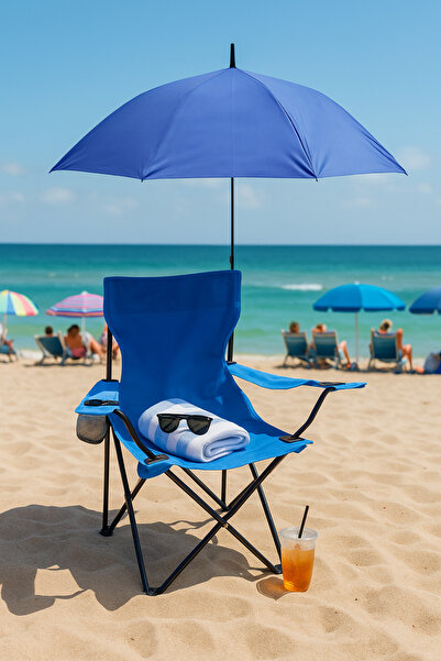 homenter Şemsiyeli Katlanabilir Plaj Koltuğu – Taşınabilir Gölgelikli Kamp, Plaj Şezlongu