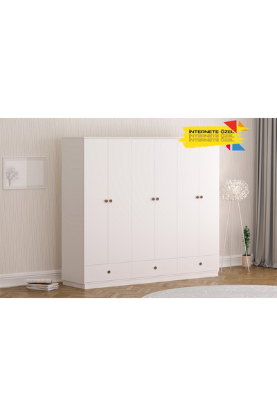 Rabi Elif Modern 6 Kapak 3 Çekmeceli Gardırop