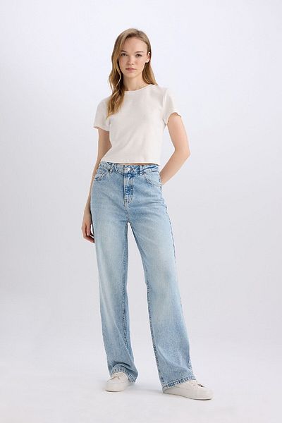 DeFacto Pantaloni largi din denim lung cu talie înaltă Premium anilor 90