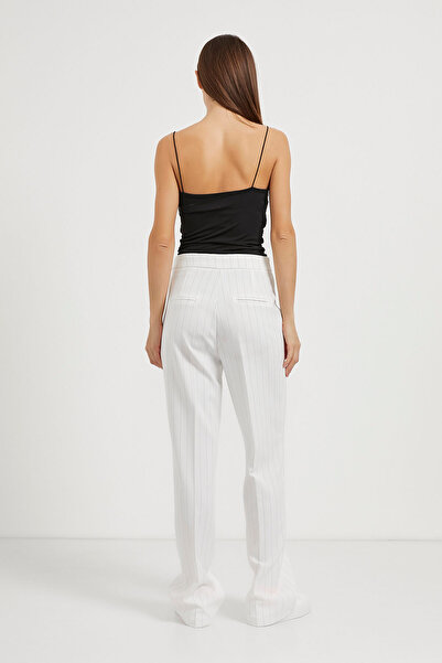 Arma Life Women's Striped Basic Wide Leg White Baggy Trousers