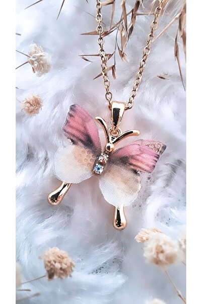 Serenity قلادة من الفولاذ بتصميم تول ملون مع شكل فراشة