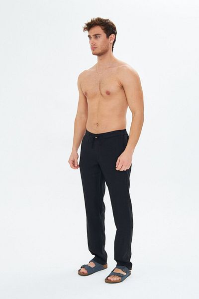 Whitefin Black Linen Men's Trousers