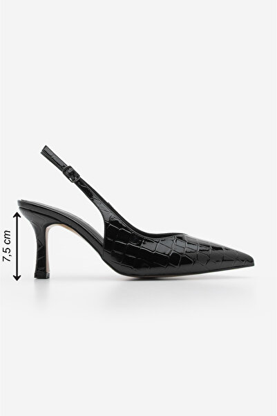 Marjin Dámské boty na jehlové špičce Croco Slingback na podpatku Andis Black Croco