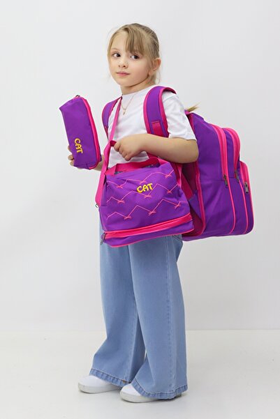 Probag Prenses Kedili 3'lü Kız Çocuk Okul Çanta Seti – (Sırt Çantası Termal Beslenme Kalemlik)