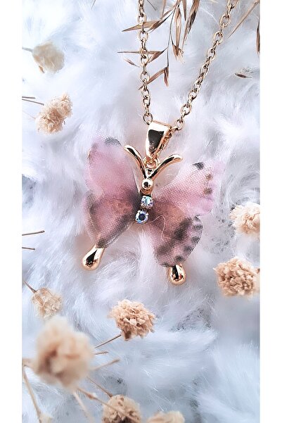 Serenity قلادة من الفولاذ بتصميم تول ملون مع شكل فراشة