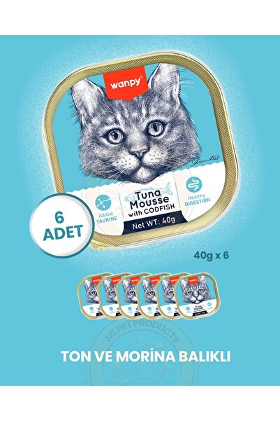 Wanpy Mousse Ton Balıklı & Morina Balıklı Alutray Kedi Yaş Maması 6x40 gr
