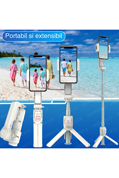 INOMEVIX Selfie Stick For Phone And Gopro, Extendable Phone Stabilizer 39 Cm, 2-Axis Gimbal, LED