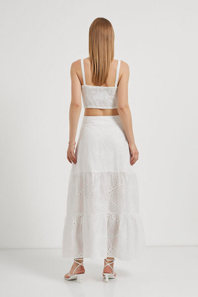 Arma Life Women's Brode Slit Summer Tulle White Long Skirt