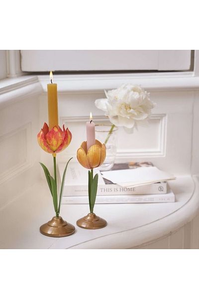 Pip Studio Set of 2 Holders, Metal, Tulips 21 and 26 Cm, Yellow, Others Collection