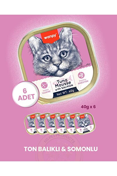 Wanpy Mousse Ton Balıklı & Somonlu Alutray Kedi Yaş Maması 6x40 gr