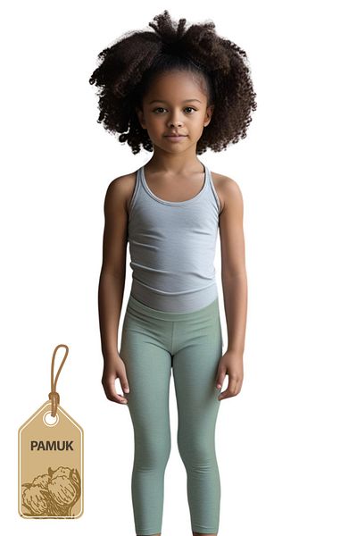 TWOO KİDS Seasonal Summer Comfortable Cotton Anti-Sweat Girl's Lycra Green Long Leggings
