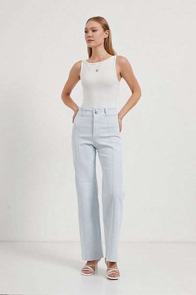 Arma Life Women's High Waist Grassed Loose Stretchy Blue Trousers