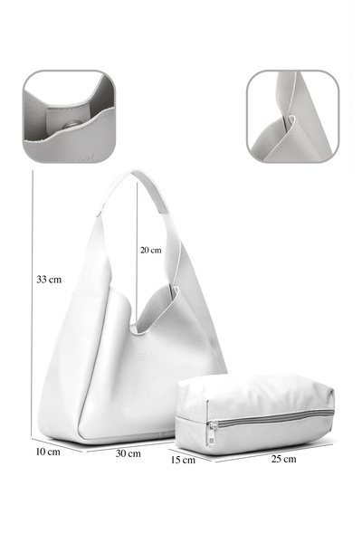 SHAKA Gray Shk19 Faux Leather, Snap Fastener, Single Compartment, Zippered Makeup Bag, Hand, Arm and Shoulder Bag