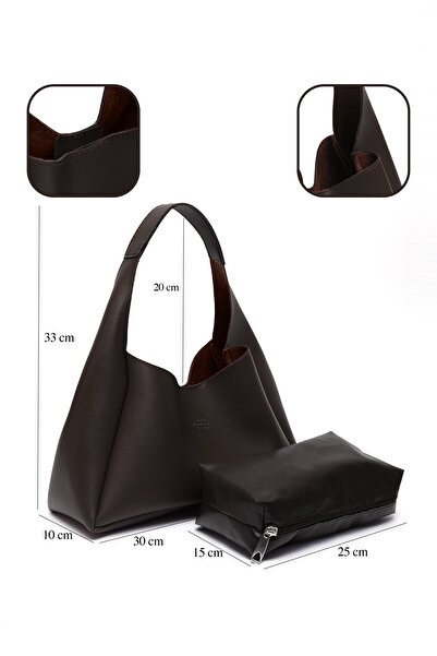 SHAKA Culoarea cafelei SHK19 din piele artificială, cu închidere rapidă, un singur compartiment, geantă de machiaj cu fermoar, geantă de mână, braț și umăr