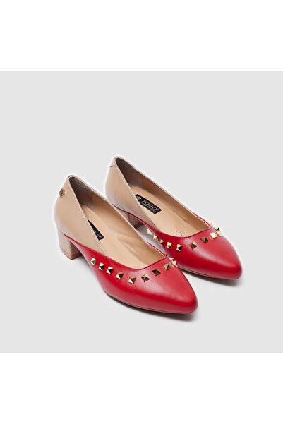 TOGO Kırmızı - Nude Hakiki Deri Kadın Topuklu Ayakkabı [060050]