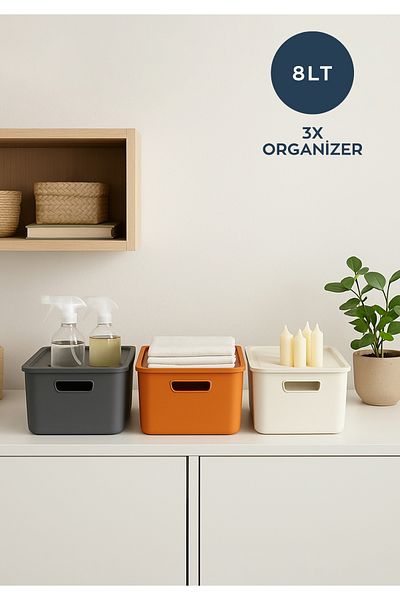 HOMİNG Homing Luno Set of 3 Organizer Storage Organizer Box 8 Lt with Lid