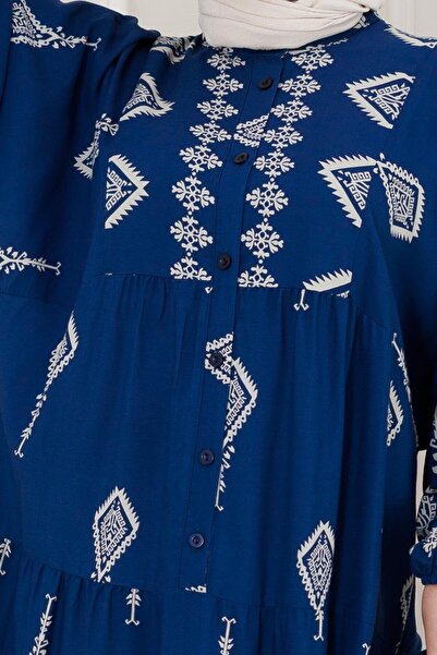 Sevitli Φόρεμα Eslem με μισό κουμπί-Indigo