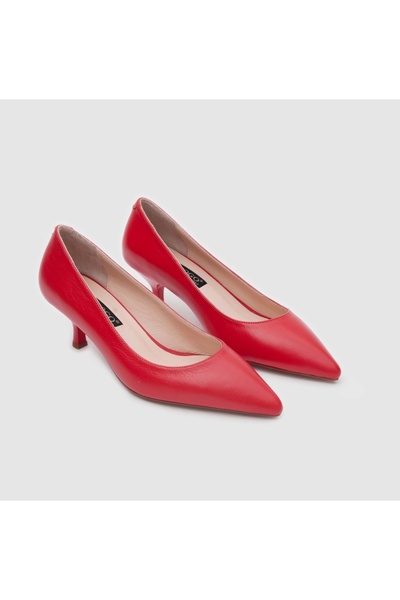 TOGO Kırmızı Hakiki Deri Kadın Stiletto Ayakkabı 7 Pont (4.7 cm) [060066]