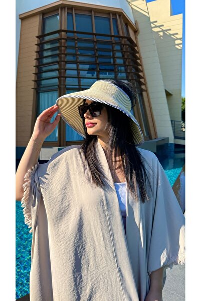 Luminos Butik Bej Güneş Koruyucu Tepesi Açık Katlanabilir Hasır Vizör Şapka Hsr2078