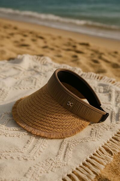 Axesoire 14634 Open Top Beige Striped Camel Straw Visor Hat