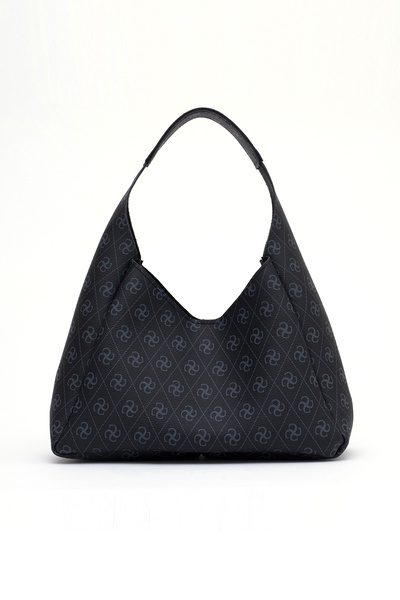 SHAKA Monogram Printed Black Shk19 Faux Leather, Snap Closure, Single Compartment, Zippered Makeup Bag, Hand, Arm and