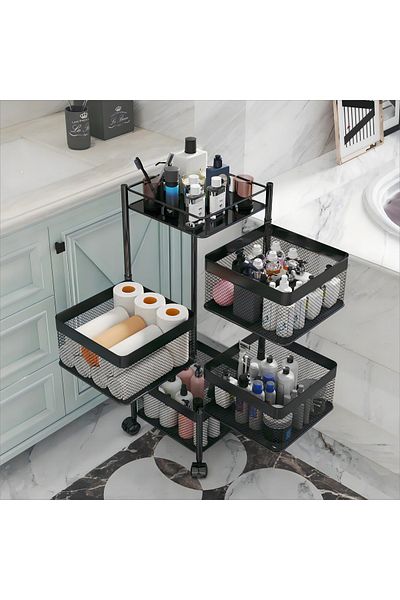 Primo Plus Multi-layer Rotating Kitchen Storage Rack, Fruit And Vegetable Storage Basket, Floor Standing 4 Tire