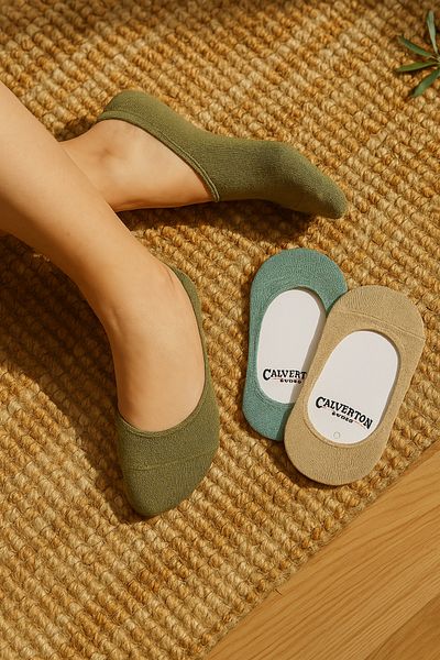 Calverton Socks 2 Pairs Water Green Bamboo Silicone Plain Women'S/Men's Ballerina Socks