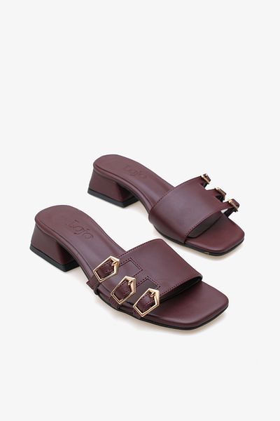 LOJO Women's Buckle Heeled Slippers Daily Slippers Veltis Claret Red