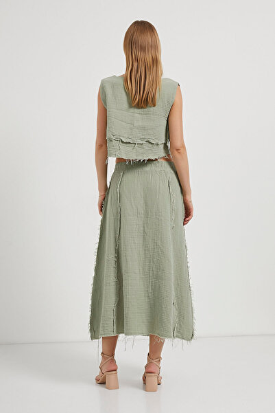 Arma Life Women's Elastic Waist Summer Muslin Green Long Skirt