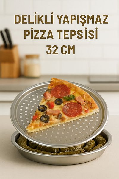 takasat Non-Stick Perforated Pizza Tray |   Perforated Pizza and Lahmacun Tray 32cm