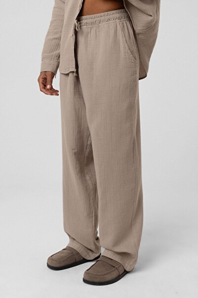 VAMOSCLO Baggy Fit Muslin Linen Trousers Mink