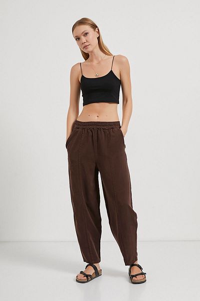 Arma Life Women's Balloon Fit Loose Brown Trousers with Elastic Waist