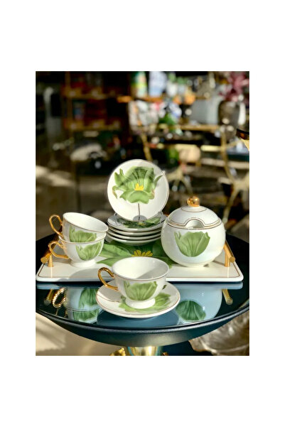 decovien MUBA CONSEPT  PORSELEN TEPSİLİ ŞEKERLİKLİ 6 KİŞİLİK FİNCAN TAKIMI 15...