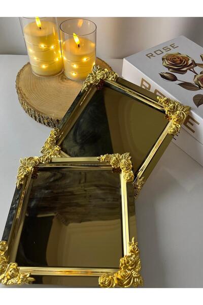 Moon Dizayn Komple Gold Detayli 18/10 Çelik Kahve Sunum Tepsisi 6 adet